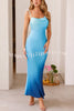 Fiercely Desire Satin Gradient Print Cowl Asymmetric Neck Maxi Dress