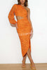 Secret Style Lace One Shoulder Cutout Waist Slit Midi Dress