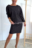 Solid Color Sparkly Round Neck Long Sleeve Casual Mini Dress