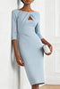 Solid Color Round Neck Hollowed-out Slim-fit Elegant Midi Dress