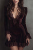 Fashionable Velvet and Lace Patchwork Long-sleeved V-neck Slim-fit Mini Dress