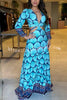 Alisa Unique Print Cutout Elastic Waist Tie-up Long Sleeve Maxi Dress