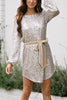 Sequin Belted Long Sleeve Mini Dress