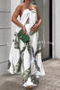 Printed Halter Neck Slit Top and Track Pants Two Piece Set