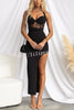 Yarley Lace Patchwork Adjustable Tie Halter Slit Slim Maxi Dress