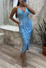 Party Seeker Sequin Pocketed Drape Slit Midi Dress