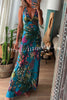 Rainforest Paradise Tropical Print Cutout Back Crossover Stretch Maxi Dress