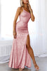 Stunning Views Sequined One Shoulder Slit Maxi Dress