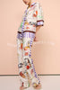 Kielan Satin Contrast Fun Print Elastic Waist Pocketed Wide Leg Pants