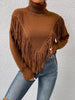 Stylish Long Sleeves Tasseled Split-Joint High-Neck Sweater Tops