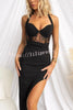 Yarley Lace Patchwork Adjustable Tie Halter Slit Slim Maxi Dress