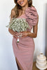 Beautiful Minds Rose Design One Shoulder Ruched Slit Maxi Dress