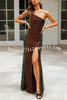 Stunning Views Sequined One Shoulder Slit Maxi Dress