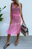 Best Beach Knit Hollow Out Drawstring Waist Cover-up Slit Midi Dress