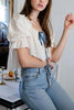 Bow Tie Low Back Puff Sleeve Blouse