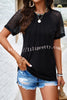 Round Neck Pleated Cutout Short Sleeved Top