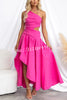Ruisa Cotton Blend One Shouder Cutout Asymmetrical High Low Maxi Dress