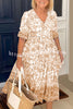 V Neck Floral Print Elastic Waist Maxi Dress