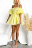 Barbie Night Square Patterned Fabric Puff Sleeve Mini Dress
