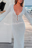 V Neck Button Down Knitted Cutout Long Sleeved Cover Up