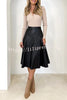 The Karina Faux Leather High Waist Swing Midi  Skirt