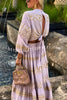 Lilipretty Dubai Holidays Linen Blend Ethnic Print Button Elastic Waist Maxi Skirt