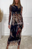 Lilipretty The Heaven Mesh Renaissance Print Stretch Midi Dress