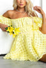Barbie Night Square Patterned Fabric Puff Sleeve Mini Dress