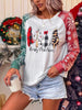Christmas Loose Floral Printed Color-Block Round-Neck T-Shirts Tops