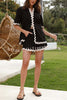 Harry Waved Trim Button Loose Shirt and Elastic Waist Pocketed Shorts Set