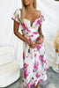 Choose You Satin Floral Print Puff Sleeve Midi Dress