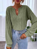 Leisure Long Sleeves Jacquard Solid Color V-Neck Short T-Shirts Tops