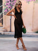 BENDITA PERFORATED KNIT COLLARED MIDI DRESS - BLACK