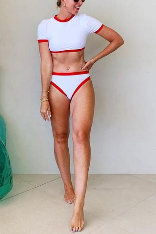 O Neck Short Sleeve Bikini Set