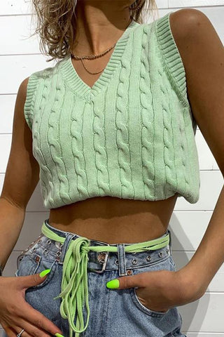 V Neck Sleeveless Knit Tank Top