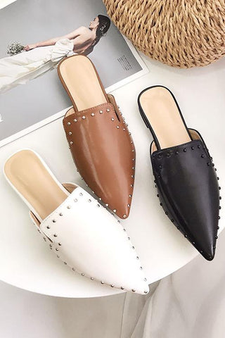 Rivet Point Toe Mules Flats