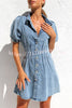 Piper Denim Balloon Sleeve Cinched Waistline Button Up Mini Dress