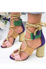 Lace Up Color Block High Heel Sandals