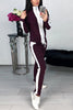 Color Block Zipper Drawstring Pants Set