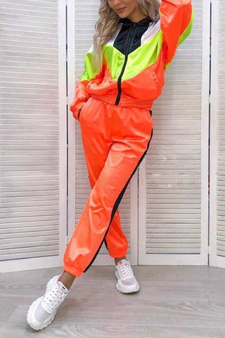 Color Block Zipper Hoodie Pants Set