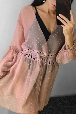Dot See Though Drawstring Cover Up