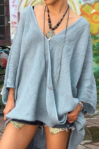 Solid V Neck Loose Boouse