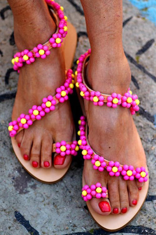 Beads Flower Flat Sandals