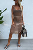 Best Beach Knit Hollow Out Drawstring Waist Cover-up Slit Midi Dress