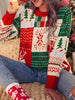 Festival Floral Printed Crochet Round-Neck Christmas Sweater Tops