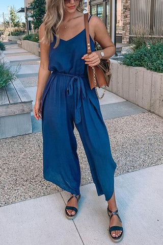 Slit Belted Slip Jumpsuit
