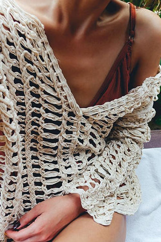 Knit Hollow V Neck Cover Up