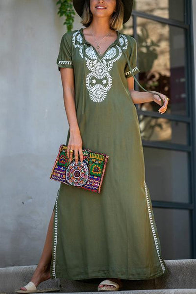 Embroidery Short Sleeve Cover Dress