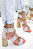 Lace Up Color Block High Heel Sandals