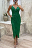 Party Seeker Sequin Pocketed Drape Slit Midi Dress